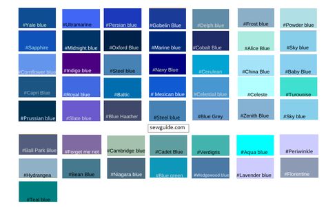 Blue color in fashion - and Blue combinations that can be used in selecting clothes - Sew Guide Types Of Blue Shades, Light Blue Color Combinations Outfit, Blue Green Color Names, Diff Shades Of Blue, Rare Shades Of Blue, Blue Combination Color, Shades Of Blue Outfit, Blue Color Names, Types Of Blue Colour