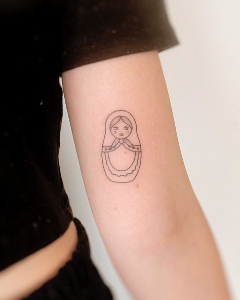 Russian Matryoshka Doll Tattoo, Polish Nesting Doll Tattoo, Babooshka Tattoo, Russian Tattoo Traditional, Pierogi Tattoo, Russian Tattoo Ideas, Doll Tattoo Ideas, Russian Nesting Doll Tattoo, Babushka Tattoo