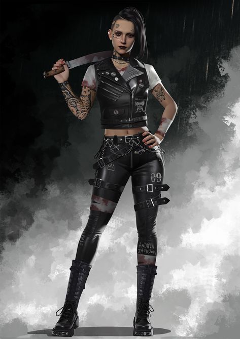 Cyberpunk Girl Art, Punk Character Art, Modern Vampires, Apocalypse Character, Arkham Origins, Cyberpunk Female, Female Assassin, Acid Rain, Semi Realism