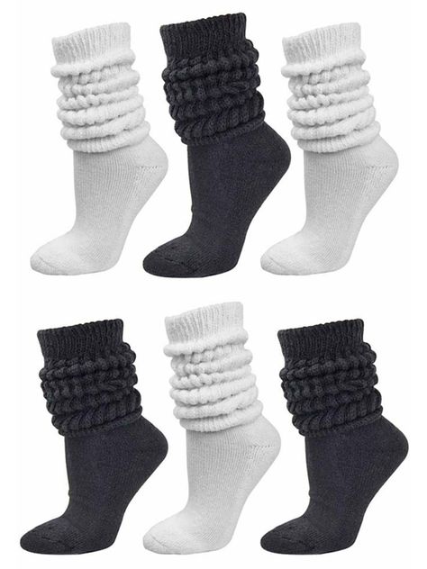 PRICES MAY VARY. These slouch socks are made of a thick ribbed knit with a tuck stitched body. These high quality slouch socks are nicely bundled in a pack of six. Made of 100% cotton, these Luxury Divas slouch socks are made of thick, high quality cotton. This slouch sock bundle contains 3 pairs of black slouch socks and 3 pairs of white slouch socks. L02888 These slouch socks are thick, absorbent, warm and ultra comfortable. They can be worn pulled up to knee as boot socks, or down around your Outfits Styling, Slouch Socks, Oversized Sweaters, Amazon Clothes, Outfit Invierno, Jumper Skirt, Mens Sweater, Fall Fits, Skirt Outfit