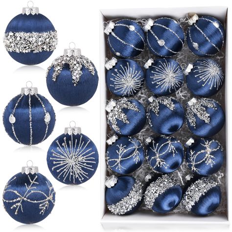 PRICES MAY VARY. Elegant and Luxurious Design: These satin Christmas ornaments feature a luxurious design with silk line wrapping on the outside, and they come in three different styles adorned with sequins, beads, gold thread, and other elegant decorations. Add a touch of sophistication to your holiday decor. Durable and Shatterproof: Crafted with high-quality materials, these navy Christmas ornaments are sturdy and unbreakable, ensuring they won't easily break. They are long-lasting and reusab Xmas Bulbs, Luxury Christmas Decor, Blue Christmas Tree Decorations, Faux Plants Decor, Blue Ornaments, Blue Christmas Ornaments, Luxury Christmas Tree, Blue Christmas Decor, Special Events Decor