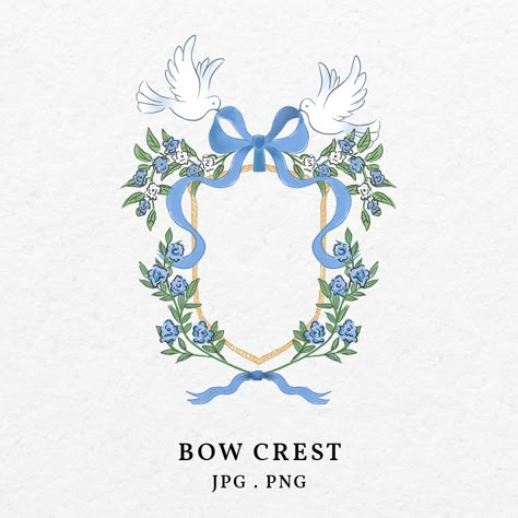 Regency Graphic Design, Baby Shower Uk, Crest Outline, Illustrated Frame, Crest Illustration, Elegant Illustration, Wedding Birds, Invitation Layout, Crest Monogram