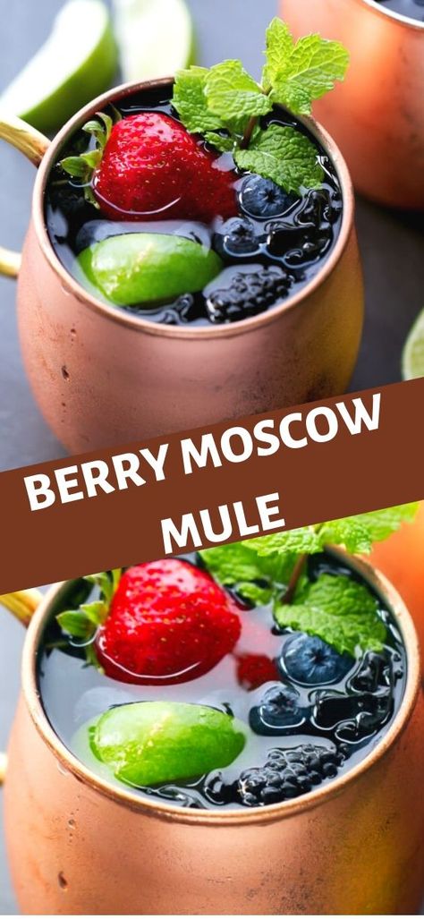 Blueberry Moscow Mule Recipe, Berry Moscow Mule Recipe, Vodka Berry Cocktail, Blueberry Mule Cocktail, Berry Cocktail Recipes, Berry Moscow Mule, Blueberry Mule, Blueberry Moscow Mule, Berry Cocktails