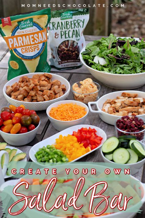 Salad Bar Items List, Make Your Own Salad Bar Party Ideas, Salad Toppings Bar, Salad Bar Toppings List, Make Your Own Salad Bar, Salad Bar For Party, Salad Bar For A Crowd, Salad Bar Ideas Party Simple, Build Your Own Salad Bar Ideas