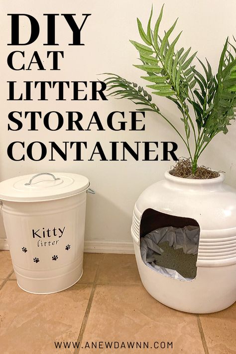 Hide those unsightly cat litter containers with this DIY Farmhouse Style Cat Litter Storage Container #CricutMade [ad] Litter Storage, Cat Liter, Diy Cat Food, Senior Cat Care, Hidden Litter Boxes, Blind Cat, Dog Food Storage Containers, Cat House Diy, Outdoor Cat