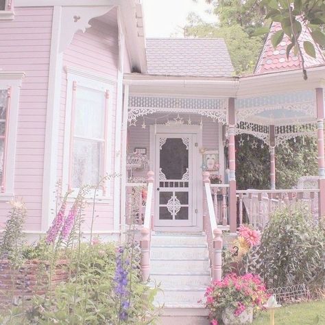 Pink House Exterior, Pink Cottagecore, Pink Cottage, Dream Cottage, Pink House, Cute House, Barbie Dream House, Pink Houses, Pink Room