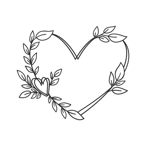 Hand drawn floral wreath with heart and ... | Premium Vector #Freepik #vector #logo #pattern #flower #frame Hearts With Flowers Tattoo, Cute Drawings With Hearts, Heart And Flowers Drawings, Flower Patterns Drawing, Heart Wreath Tattoo, Flower Ideas Drawing, Floral Heart Drawing, Heart Flower Drawing, Cool Heart Designs