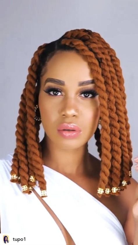 Twist Bob Hairstyles, Braided Hairstyles Red, Natural Hair Styles Protective, Twist Bob, Brazilian Wool Hairstyles, Brazilian Wool, Twist Tutorial, Short Box Braids Hairstyles, Yarn Twist