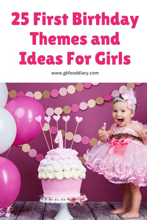 25 First Birthday Themes and Ideas For Girls 1 St Birthday Themes Girl, First Birthday Themes For Baby Girl, First Birthday Girl Ideas Themes, Theme For First Birthday Girl, One Year Old Party Themes Girl, Unique First Birthday Themes Girl, Girls One Year Birthday Party Theme, Baby Girl 1 Year Birthday Party Themes, Themes For 1st Birthday Girl