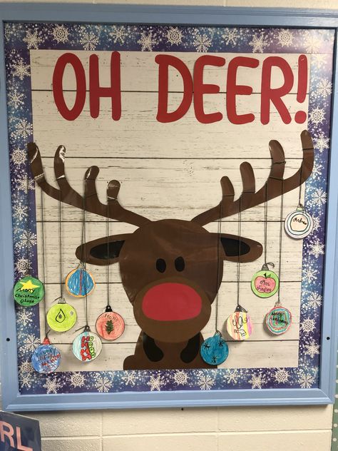 Oh Deer Bulletin Board, Diy Christmas Bulletin Board Ideas, Reindeer Bulletin Board, Twos Activities, Reindeer Bulletin Boards, Daycare Worksheets, Snow Facts, Toddler Bulletin Boards, Wolf Magic