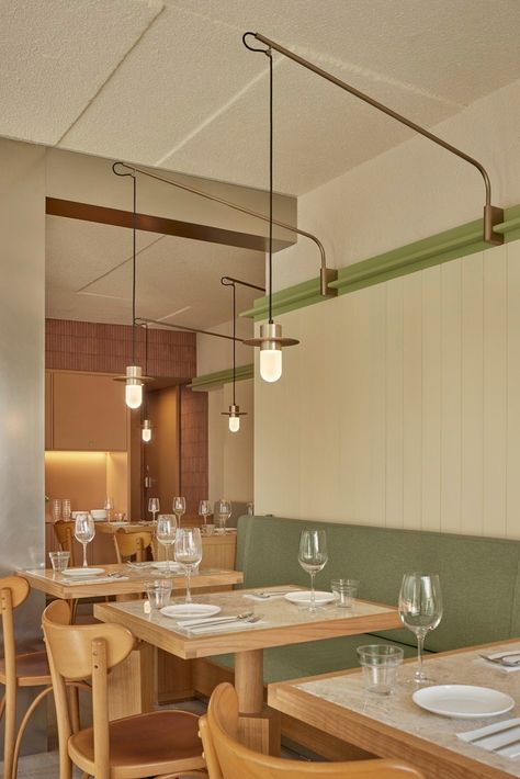 Gallery of Littleneck Restaurant / SLA - 7 Restaurant Booth Lighting, Small Restaurant Interior, Cool Restaurant Design, Scandinavian Cafe, Booth Lighting, Restaurant Kitchen Design, Small Restaurant Design, Brunch Cafe, Restaurant Booth