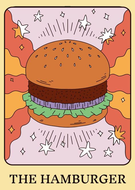 Hamburger Wall Art Hamburger Aesthetic, Hamburger Drawing, Hamburger Art, Burger Drawing, Burger Poster, Burger Art, Clay Cafe, Food Posters, Recipe Card