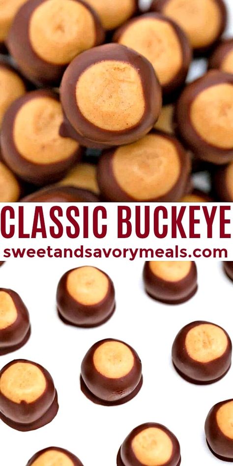 Classic Buckeye Recipe [Video] - Sweet and Savory Meals Christmas Buckeyes Recipe, Bulls Eyes Recipe, Best Buckeye Balls Recipe, Buckeye Cookies Easy, Buck Eye Balls Recipe, Buckeyes Recipe With Paraffin, Buck Eyes Recipe Easy, Dairy Free Buckeyes, Gluten Free Buckeyes