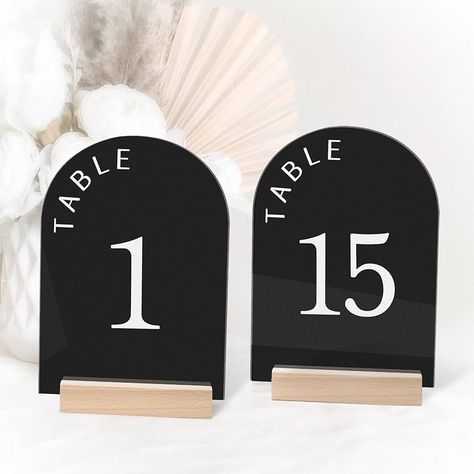 Mirror Wedding Table Numbers, Wedding Table Numbers Diy, Modern Arch Wedding, Table Signs Wedding, Reception Table Number, Table Number Ideas, Wedding Table Signage, Table Numbers For Wedding, Arched Table