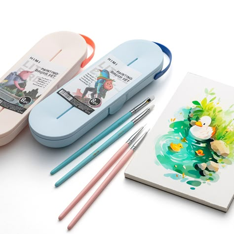 PRICES MAY VARY. 🐳WHAT YOU CAN GET：HIMI Paint Brushes Set 8 Pcs for Acrylic Oil Gouache Paint，2 Flat & 2 Round & 2 Liner &1 Filbret &1 Fan, 8pcs Brushs , Interesting Designed Nice Gift for Art hobbyist Beginners Artists. 🐳HIGH QUALITY：Material: the pen holder is made of high quality birch, which is not easy to crack. Nickel plated copper tube, good hardness, not easy to be corroded, long service life. The brush is composed of one-stage nylon wool, with good water control and friction resistanc Resistance Painting, Himi Paint, Art Supplies Aesthetic, Gouache Paint Set, Gifts For Artists, Random Doodles, Water Control, Gouache Paint, Copper Tube