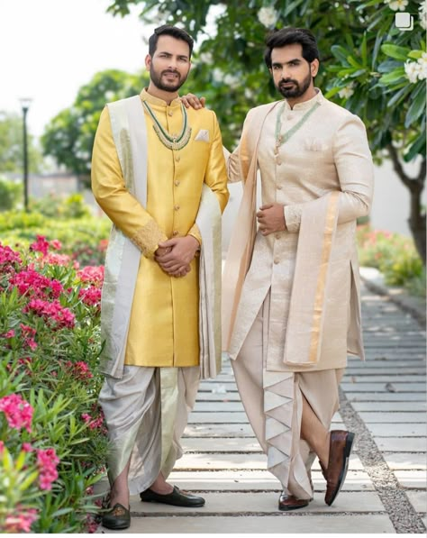 Dhoti Groom Indian Weddings, Haldi Dress For Groom, Dhoti Dress, Dhoti Sherwani, South Indian Wedding Hairstyles, Boy Dresses, Kids Indian Wear, Haldi Dress, Clothes Folding