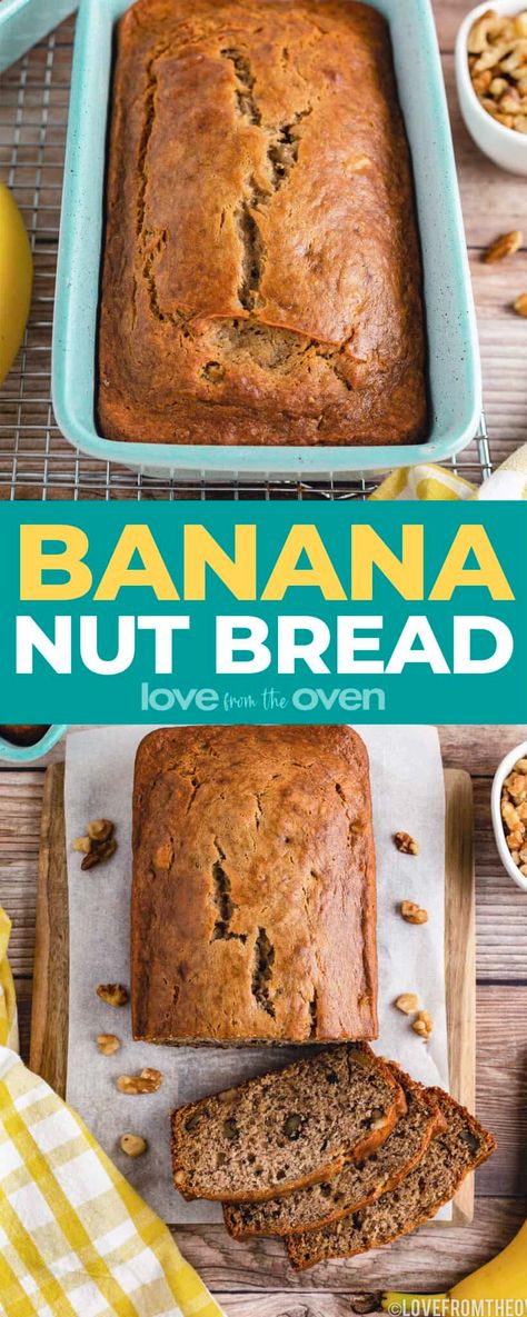 Banana Nut Bread Recipe • Love From The Oven Fair Recipes, Clam Cakes, Love From The Oven, Banana Bread Loaf, Banana Nut Bread Recipe, Nut Bread Recipe, Bread Oven, Banana Bread Muffins, Bread Muffins