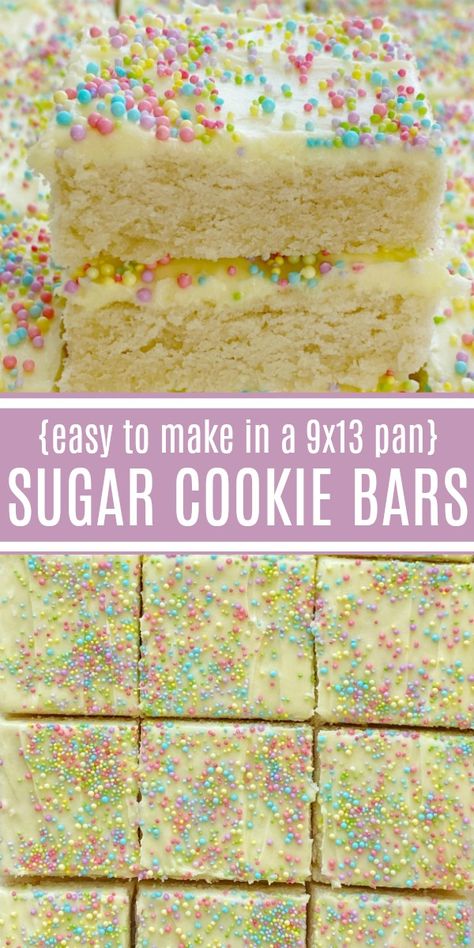 Not Too Sweet Frosting, Sugar Cookie Bars Recipe, Easter Cookie Bars, Sugar Cookie Bar Recipe, Birthday Desert, Easy Bar Recipes, Dessert Squares, Sugar Cookie Cakes, Sugar Cookie Mix