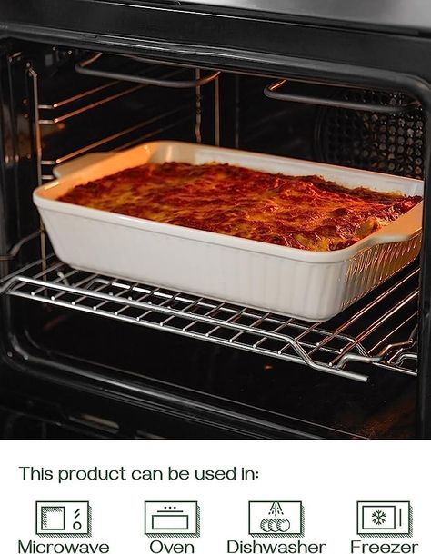 DOWAN Casserole Dish, 9x13 Ceramic Baking Dish, Large Lasagna Pan Deep, Casserole Dishes for Oven, 135 oz Deep Baking Pan with Handles, Oven Safe and Durable Bakeware for Lasagna, Roasts, White How To Make Lasagna, Baking Dish Set, Lasagna Pan, Ceramic Bakeware, Casserole Pan, Ceramic Baking Dish, Bakeware Set, Baking Pan, Roasts