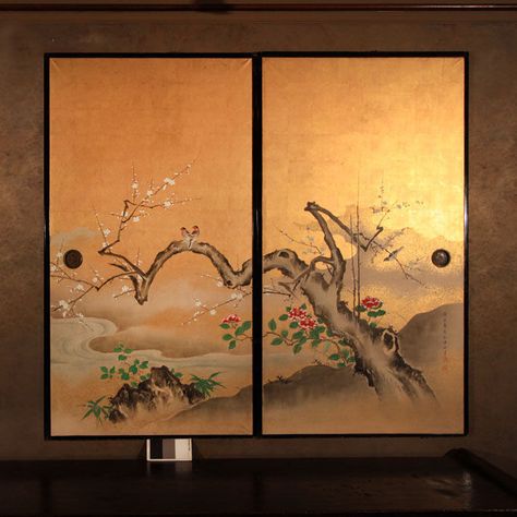 Fusuma - painted sliding doors Misty Landscape, Japanese Door, Japanese Style House, Asian Landscape, Japanese Furniture, Door Panels, Painted Doors, Panel Doors, Asian Art