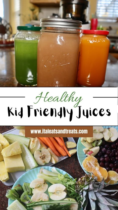 These 3 kid friendly juice recipes are easy to make, packed with nutrients and vitamins, and are even great for adult juice beginners! Kids Juicing Recipes, Kid Friendly Juice Recipes, Juicing For Toddlers, Kid Friendly Juicing Recipes, Homemade Juice For Kids, Juicer Recipes For Kids, Kids Juice Recipes, Baby Juice Recipes, Easy Grape Juice Recipe