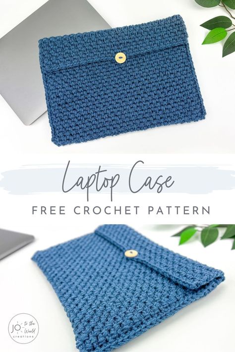 Crochet Laptop Case - Free Pattern | Jo to the World Creations Laptop Case Pattern, Crochet Laptop Sleeve, Diy Laptop Case, Crochet Laptop Case, Crochet Teacher Gifts, Crochet Hook Holder, Tas Laptop, Crochet Pattern Instructions, Diy Laptop