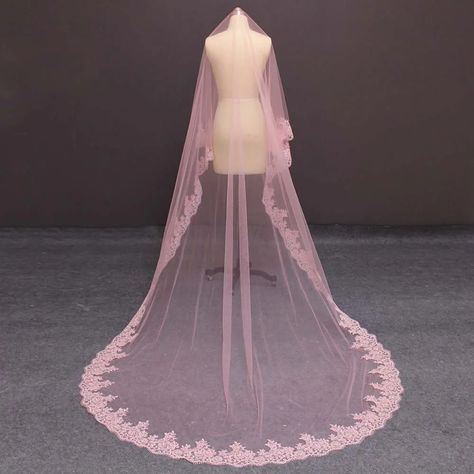 Real Photos Pink Long Wedding Veil WITHOUT Comb 3 Meters Cathedral One Layer Bridal Veil Wedding Accessories NV7136 From Mengshangfang, $54.09 | DHgate.Com Green Veil, Bride Veils, Wedding Veil Styles, Sparkle Veil, Red Veil, Pink Veil, Elegant Veils, Tulle Wedding Veil, Cathedral Bridal Veils