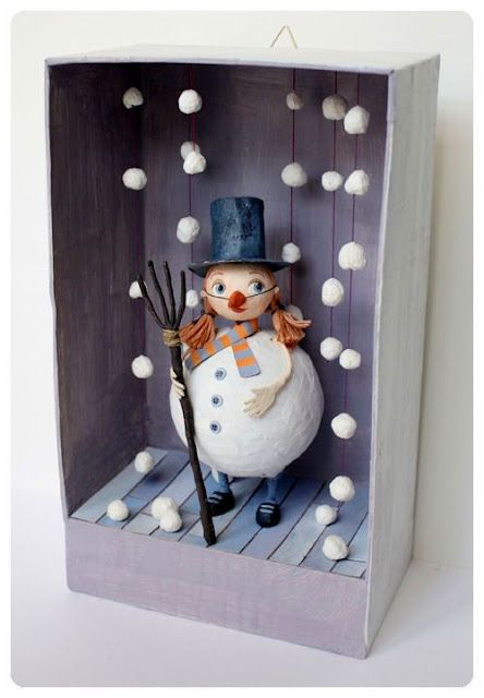 Diy Snowman Decorations, Christmas Diorama, Christmas Creative, Diy Snowman, Shadow Box Art, Snowman Crafts, Paper Clay, Crafty Diy, Winter Crafts