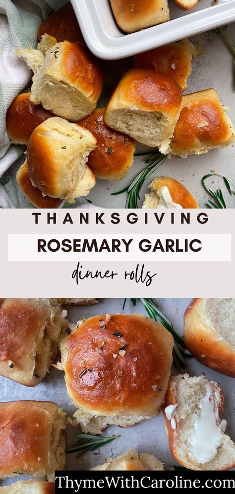 If you need a thanksgiving recipe for rolls, this it it. These easy dinner rolls are fluffy and buttery, and brushed with garlic and rosemary. These are yeast rolls but aren’t too fussy, and these easy rolls pair great with the rest of your Thanksgiving sides. Try this recipe out! Christmas Dinner Rolls Holidays, Rosemary Garlic Dinner Rolls, Homemade Rolls For Thanksgiving, Thanksgiving Dinner Rolls Recipe, Sourdough Thanksgiving Rolls, Turkey Shaped Dinner Rolls, Easy Thanksgiving Rolls, Homemade Thanksgiving Rolls, Bread For Thanksgiving Dinner