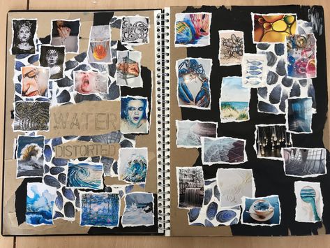 water mood board Artist Mood Board Inspiration, Art Mood Board Sketchbook Ideas, Gsce Art Mood Board, A Level Mood Boards Art, Mood Boards Textiles, Textiles Mood Board Sketchbook Ideas, Gcse Textiles Mood Board, Gcse Art Mood Board Sketchbook Ideas, Mood Board Art A Level