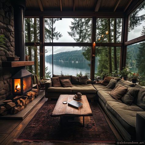 A Cozy Forest House Near The Lake... - Architecture & Design | Facebook Forest Cabin Aesthetic Interior, Cabin Aesthetic, Forest Cottage, Miya Atsumu, Dream Cottage, Modern Cabin, Forest House, Cabin Life, Cabins In The Woods