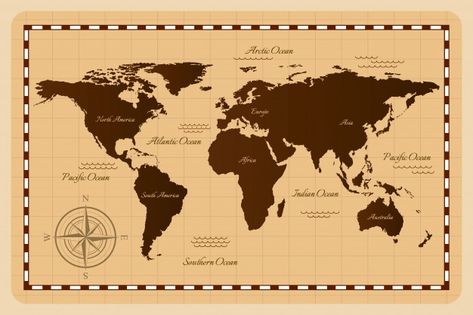 Concepto de dibujo artístico vintage mapa del mundo | Vector Gratis World Map Illustration, World Map With Countries, Ancient World Maps, Vintage Border, Vintage Paper Textures, World Photography Day, Antique World Map, Map Illustration, Hand Drawn Map