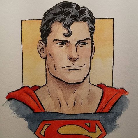 Superman by Paolo Rivera Superman Drawing Sketches, Super Man Drawing, Superman Art Drawing, Superman Watercolor, Tmnt Sketch, Comic Watercolor, Superman Painting, Superman Sketch, Paolo Rivera