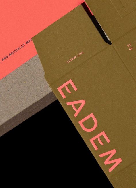 Eadem – Beauty brand for people of colour. Bright pick packaging design by New York and Parisian based Lotta Nieminen. Features a black shiny print treatment on the letters. Grounded Color Palette, Va Branding, Package Aesthetic, Lotta Nieminen, Visuell Identitet, Branding Inspo, Visual Identity Design, Packaging Design Inspiration, Corporate Design