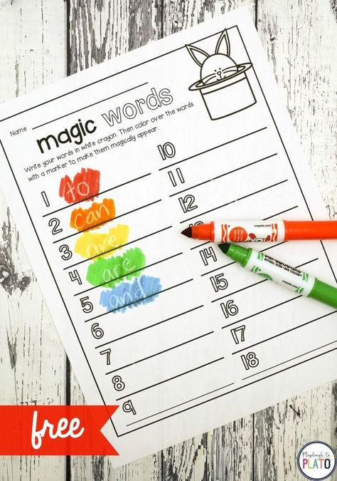 Looking for a magical way to practice sight words? Magic Words is a fun and easy way to make sight words appear for kids! #literacyfreebies #playdoughtoplato #freeprintables #sightwordgames Playdough To Plato, Sight Word Fun, Teaching Sight Words, Word Work Activities, Sight Words Kindergarten, Spelling Activities, Sight Word Practice, Site Words, Sight Word Activities