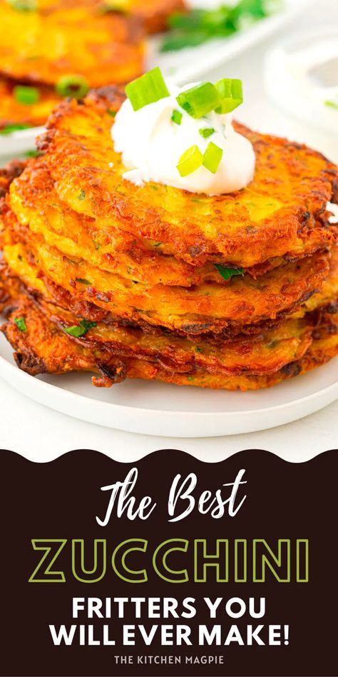 These zucchini fritters are fast, simple, and a delicious way to use up zucchini! As one of the more popular garden veggies, zucchini is found in stores year-round now, and for cheap! Forget just the summer, we love to eat zucchini year-round. Italian Zucchini Fritters, Zucchini Patties Recipes, Crispy Zucchini Fritters, Crispy Zucchini, Veggie Bites, Squash Fritters, Zucchini Patties, Zucchini Fritters Recipe, Potato Fritters