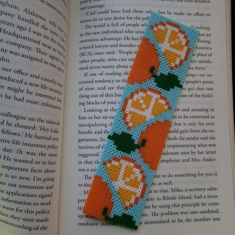 Orange Citrus Fruit Perler Beads Bookmark Back to School Teachers Fruit Bookmarks Cute Bookmark Summer Bookmarks Book Gifts - Etsy Perler Bead Bookmarks Pattern Pixel Art, Things To Make With Melty Beads, Peeler Bead Bookmark, Pearler Bead Bookmark, Fruit Perler Beads, Aesthetic Perler Bead Patterns, Perler Bead Patterns Bookmark, Bookmark Perler Beads, Perler Bead Flower Patterns