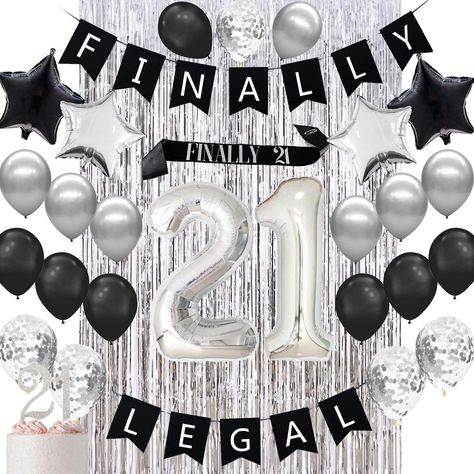 PRICES MAY VARY. Title: Haimimall 21st Birthday Decorations for Her Him,Finally Legal 21st Birthday Decorations including Finally Legal Banner,Finally 21 Sash,Silver Metallic Tinsel Foil Fringe Curtains Photo Backdropand. Product Type: Categories > Event & Party Supplies > Decorations > Balloons 21st Birthday Sash, 21 Birthday Party Decorations, Fancy Birthday Party, 21st Birthday Balloons, 21st Birthday Banner, 21 Balloons, Small Birthday Parties, Fringe Curtains, 21st Bday Ideas