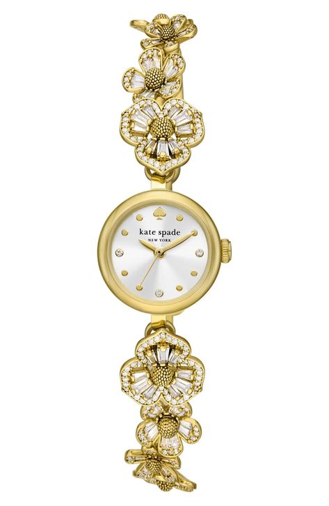 kate spade new york monroe floral crystal strap watch, 24mm | Nordstrom Timeless Jewelry Pieces, Watch Women's Classy, Good Watches, Elegant Gold Jewelry, Vintage Womens Watch, Dainty Watch, Pretty Watches, Unique Watches, Trendy Watches