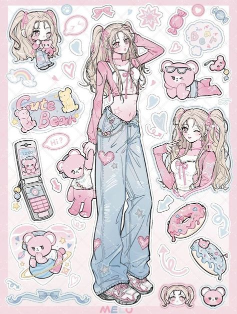 Cute Art Styles Aesthetic, Drawing Cute Aesthetic, Pastel Goth Anime, Tiktok Crochet, Seni Resin, Fashion Artist, Coquette Fashion, Výtvarné Reference, Crochet Aesthetic