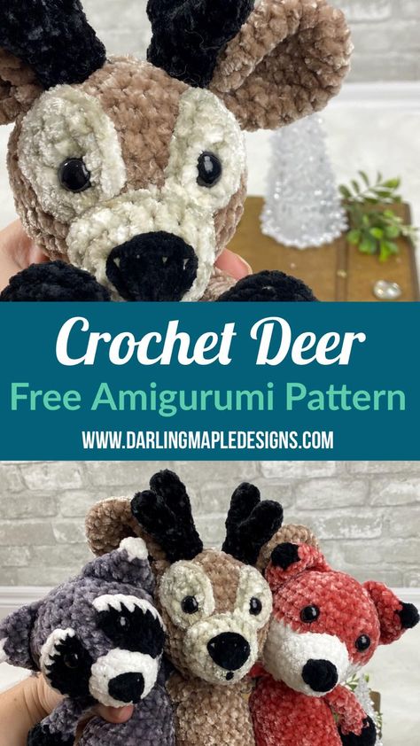 Crochet Patterns Squishmallow, Easy Amigurumi Animals, Crochet Badger Pattern, Woodland Crochet Patterns Free, Crochet Buffalo Amigurumi, Stuffy Crochet Pattern, Free Crochet Deer Pattern, Free Deer Crochet Pattern, Forest Crochet Pattern