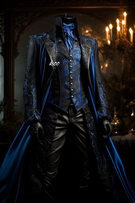 Male Ballroom Outfit, Fantasy Formal Wear Male, Cool Suits For Men, Fancy Outfits Men, Fantasy Suits Male, Villain Outfits Design Male, Fancy Suits, Masquerade Outfit, Tailored Fashion