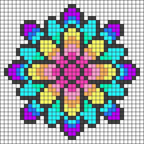 Alpha pattern #37587 variation #50406 | BraceletBook Geometric Pixel Art, Perler Mandala, Pixel Mandala, Mandala Rainbow, Mandala Cross Stitch, Pixel Quilting, Graph Paper Designs, Native Beading Patterns, Graph Paper Drawings