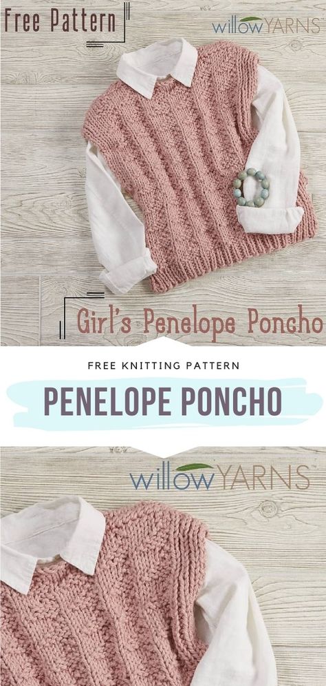 Charming Baby Girl Ponchos - Free Knitting Patterns Poncho Knitting Patterns Free, Free Childrens Knitting Patterns, Easy Poncho Knitting Pattern, Free Baby Sweater Knitting Patterns, Knit Vest Pattern Free, Girls Poncho, Baby Cardigan Knitting Pattern Free, Kids Knitting Patterns