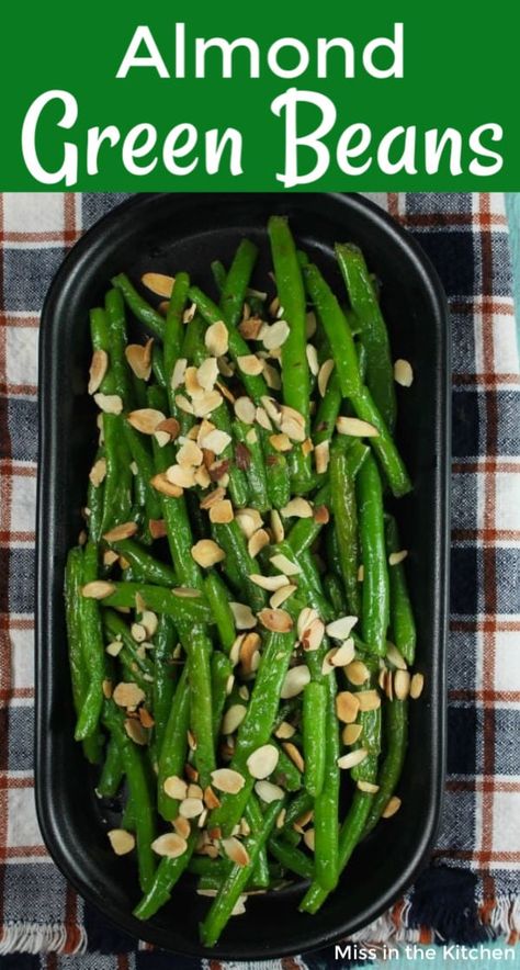 Almond Green Beans are a quick and easy side dish for any meal. Great for holiday dinners or busy weeknights. Simple and delicious with toasted almonds. Almond Green Beans, Green Been, Vegetable Casseroles, Green Beans With Almonds, Holiday Dinners, Easy Side Dish, Veggie Side Dishes, Favorite Side Dish, Toasted Almonds