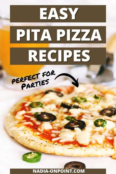 Easy Pita Pizza Recipes for Parties Pita Pizza Pockets, Pita Pizza Recipes, Pita Bread Pizza, Recipes For Parties, Bread Pizza Recipe, Pizza Healthy, Pita Pizza, Pizza Vegana, Pizza Vegan