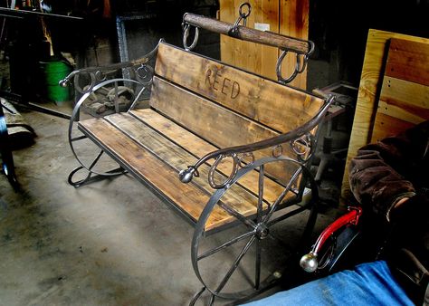 Reeds Blacksmith Shop: Wagon Wheel Bench