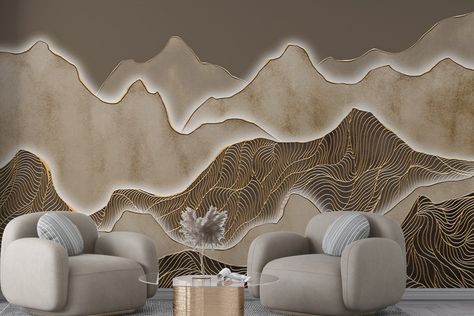 Restaurant Feature Wall Design, Mountain Feature Wall, Restaurant Feature Wall, Brown Textured Wallpaper, Luxury Wallpaper Texture, Living Room Wall Wallpaper, Wallpaper Mountain, Wall Decor Vinyl, 3d Wallpaper Design