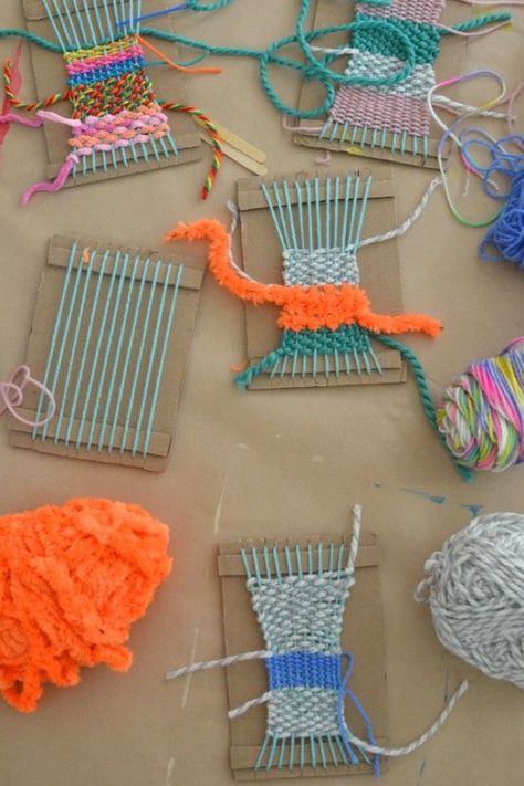 diy weaving craft project for kids - yarn crafts Weaving For Kids, Diy Weaving, Crafty Kids, Craft Projects For Kids, Weaving Projects, Camping Crafts, Childrens Crafts, Fun Crafts For Kids, Arts And Crafts For Kids