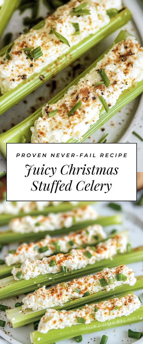 Image for Juicy Christmas Stuffed Celery Stuffed Celery Appetizers, Stuffed Celery Sticks Appetizers, Stuffed Snow Peas, Stuffed Celery Sticks, Celery Snacks, Stuffed Celery, Celery Recipes, Celery Sticks, Italian Dressing Mix